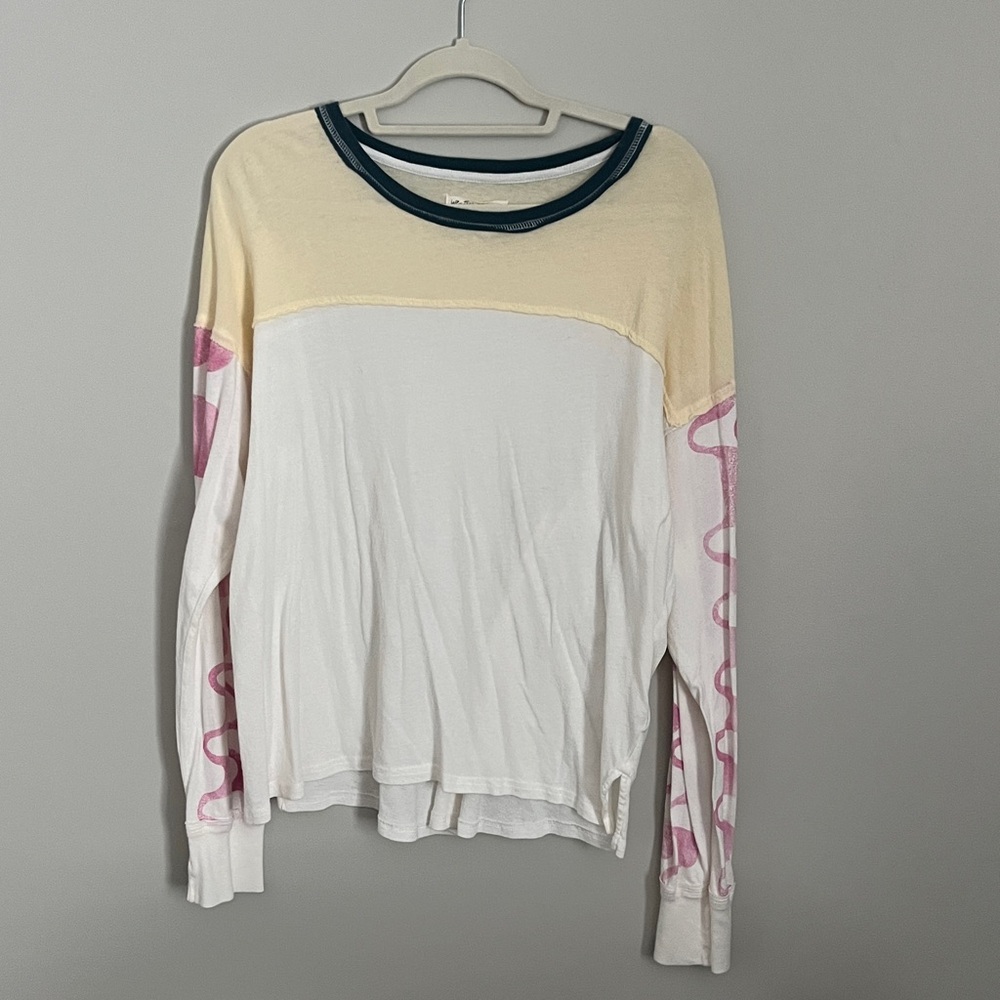 LIKE NEW !We The Free Cream and Teal Long Sleeve Top